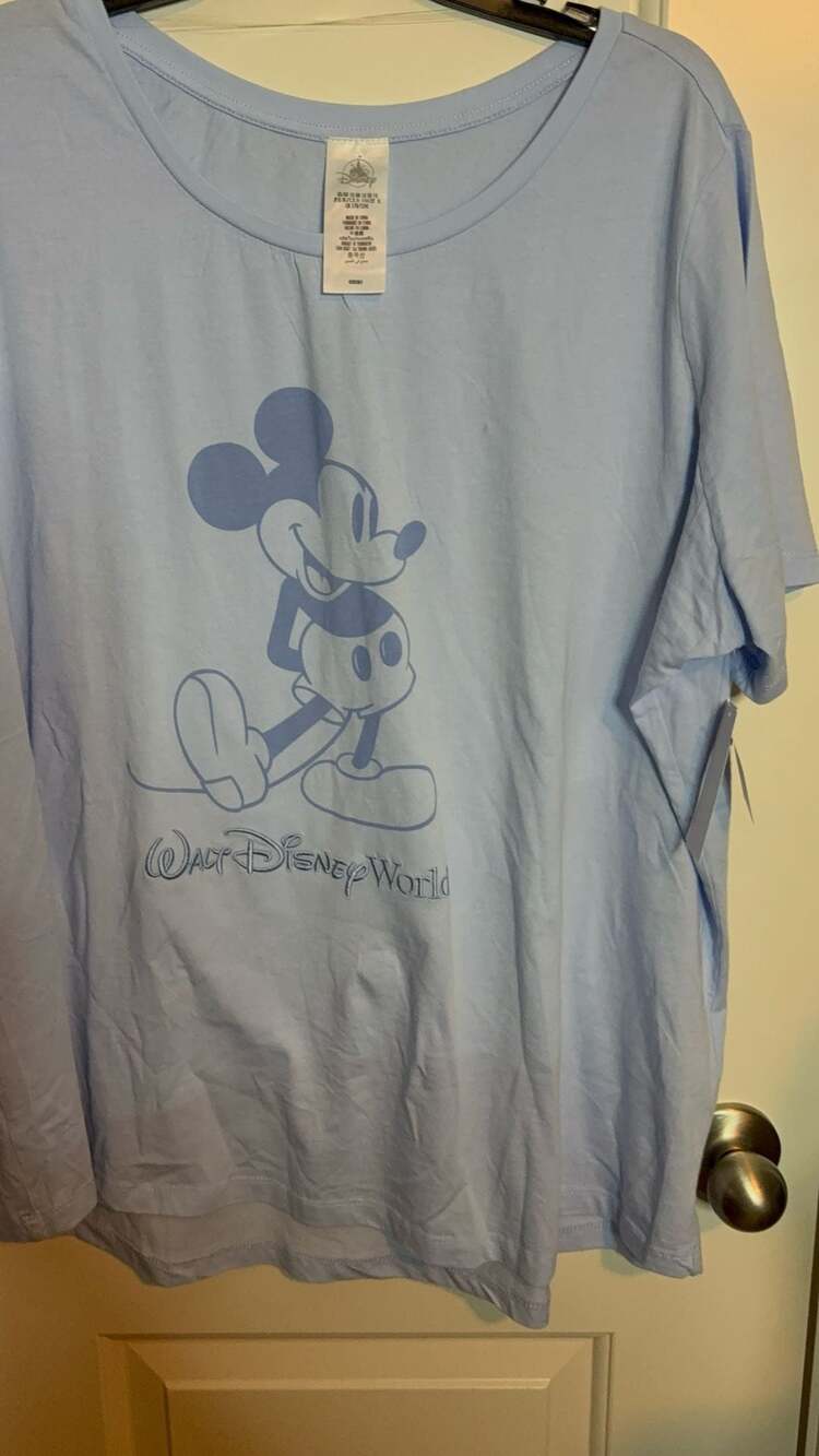 Disney Parks 1X Women Mickey Standing WDW Classic Baby Blue Shirt